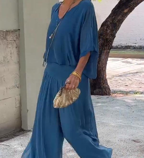Larisa – Elegantný Letný Set s Voľnými Nohavicami