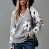 Thea | Elegantný kvetinový pulover s V výstrihom