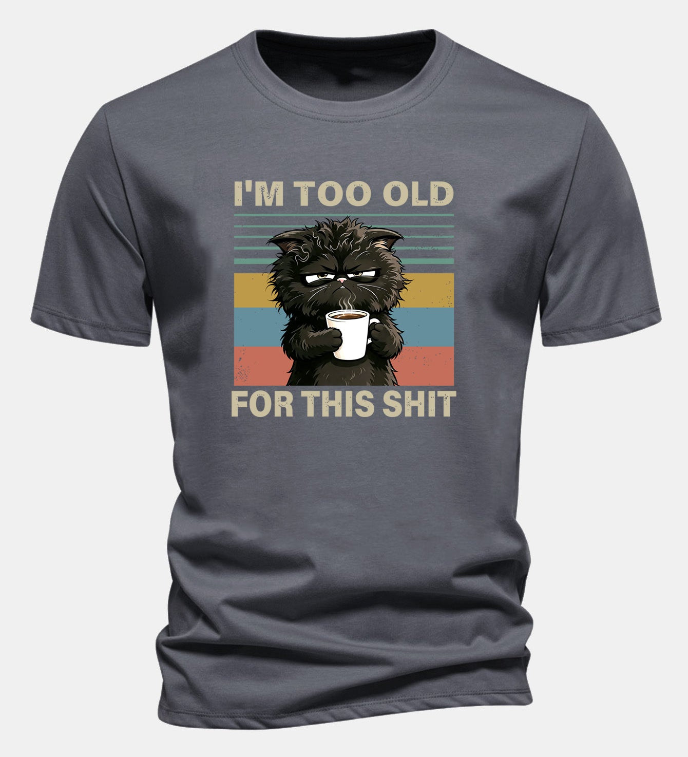 T-shirt z bavlny s pravidelným strihom, s potlačou čierneho mačka „I'm Too Old For This Shit“ ensinamartingale