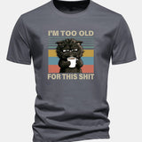 T-shirt z bavlny s pravidelným strihom, s potlačou čierneho mačka „I'm Too Old For This Shit“ ensinamartingale