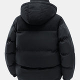 Prešívaná bunda s kapucňou v patchworkovom dizajne z velúrového kordu