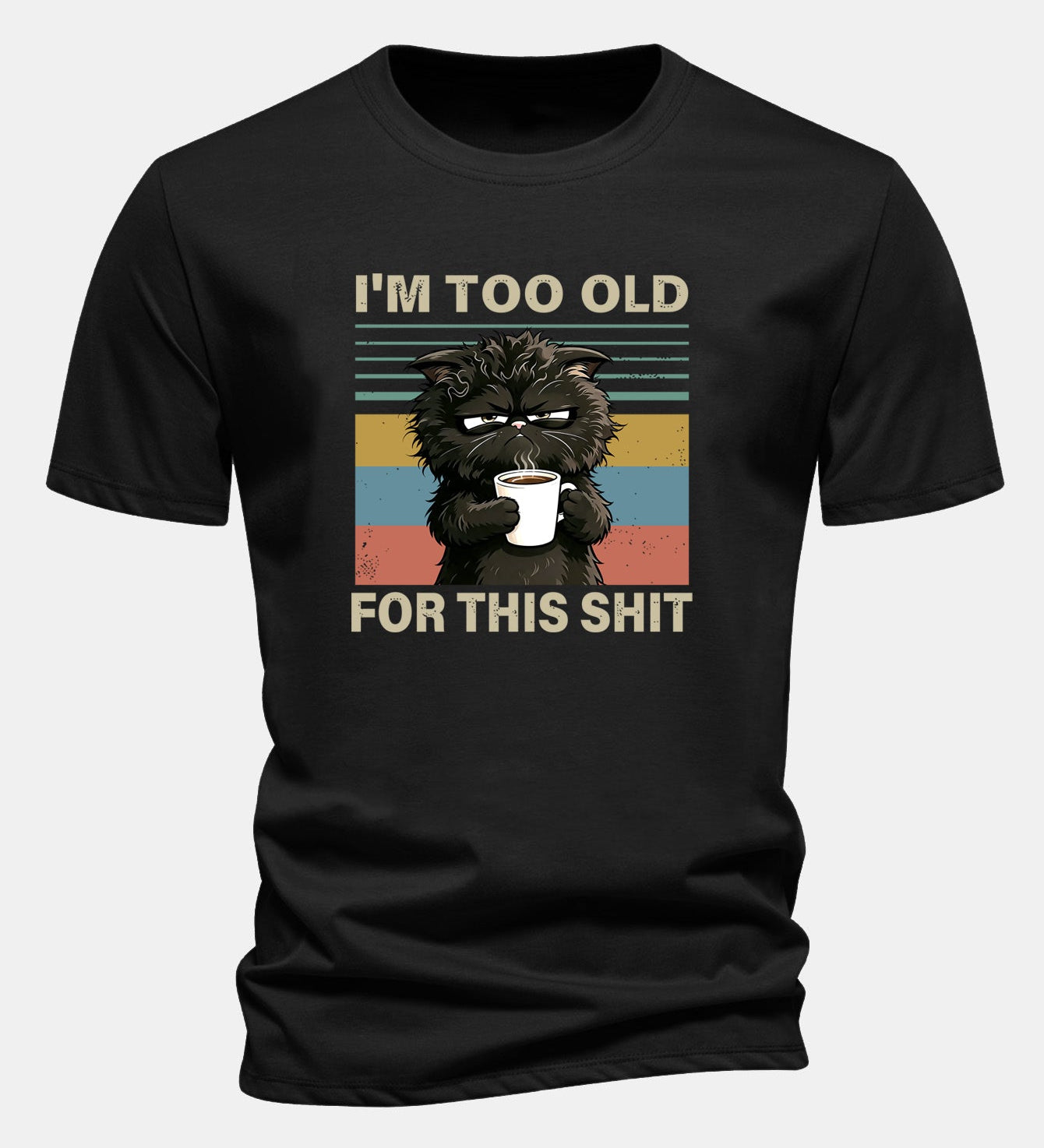 T-shirt z bavlny s pravidelným strihom, s potlačou čierneho mačka „I'm Too Old For This Shit“ ensinamartingale