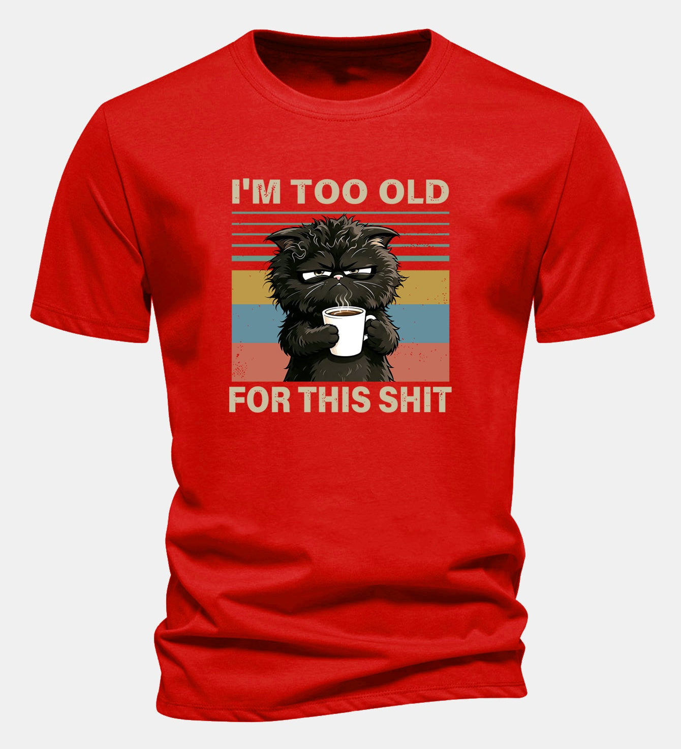T-shirt z bavlny s pravidelným strihom, s potlačou čierneho mačka „I'm Too Old For This Shit“ ensinamartingale