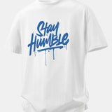 Bavlnené tričko s voľným strihom a potlačou Stay Humble