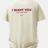 Tričko z bavlny s vtipnou potlačou na chrbte "Relax Fit I Want You But I Can't Flirt"