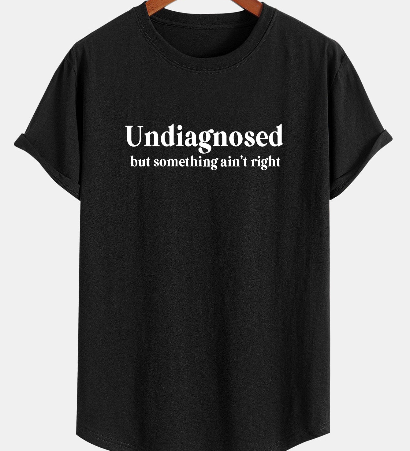 T-shirt z bavlny s potlačou a oblúkovým lemom "Nediagnostikovaná"