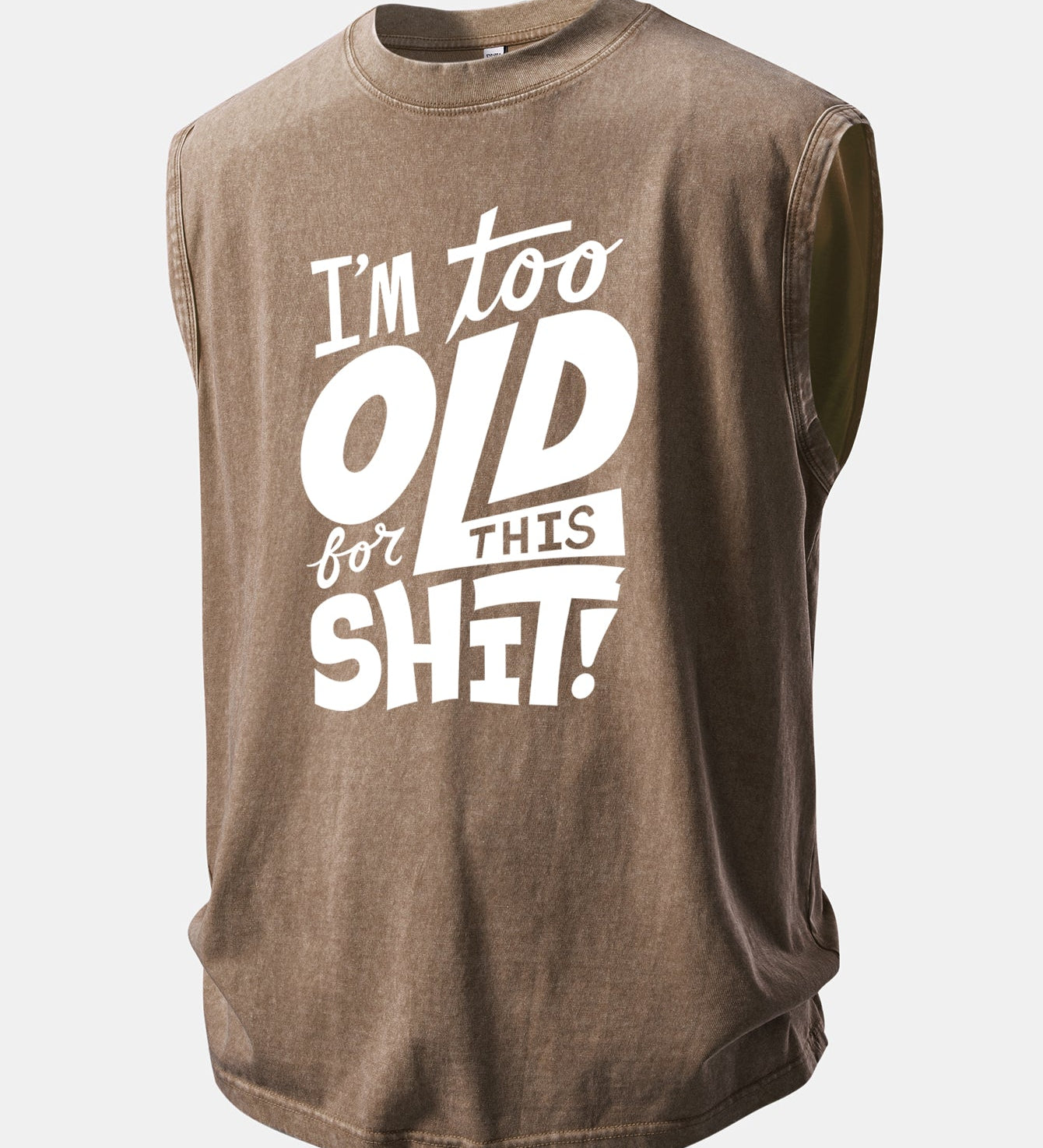 Nádržková blúzka s potlačou „I'm Too Old For This Shit“, umývaný efekt a opotrebovaný vzhľad