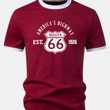 Tričko Vintage Route 66 America's Highway s kontrastom a ringer golierom