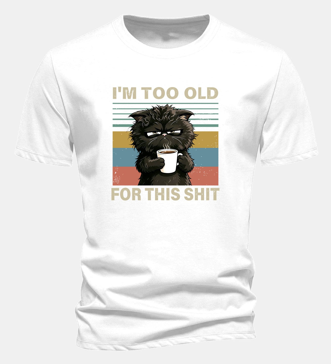 T-shirt z bavlny s pravidelným strihom, s potlačou čierneho mačka „I'm Too Old For This Shit“ ensinamartingale