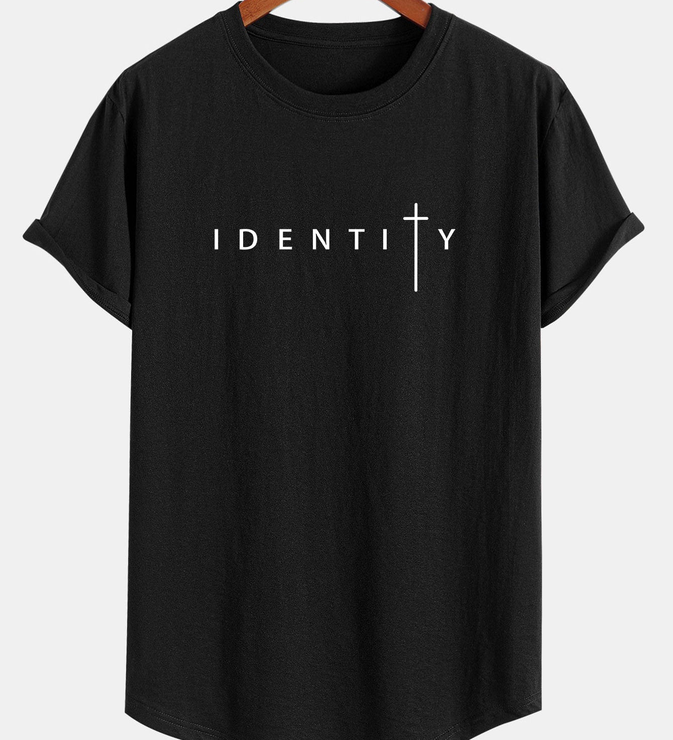 Bavlnené tričko s potlačou Identity a zakriveným lemom