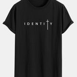 Bavlnené tričko s potlačou Identity a zakriveným lemom