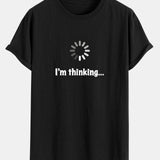 Tričko z bavlny s potlačou a zakriveným lemom "I'm Thinking"