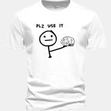 Bavlnené tričko s klasickým strihom a potlačou „Please Use It Brain“