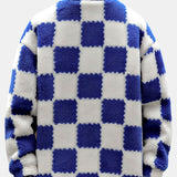Kabát s vysokým golierom z teddy fleece v károvanom vzore