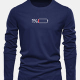 Dlhá bavlnená tričko s potlačou slabého batéria 1%