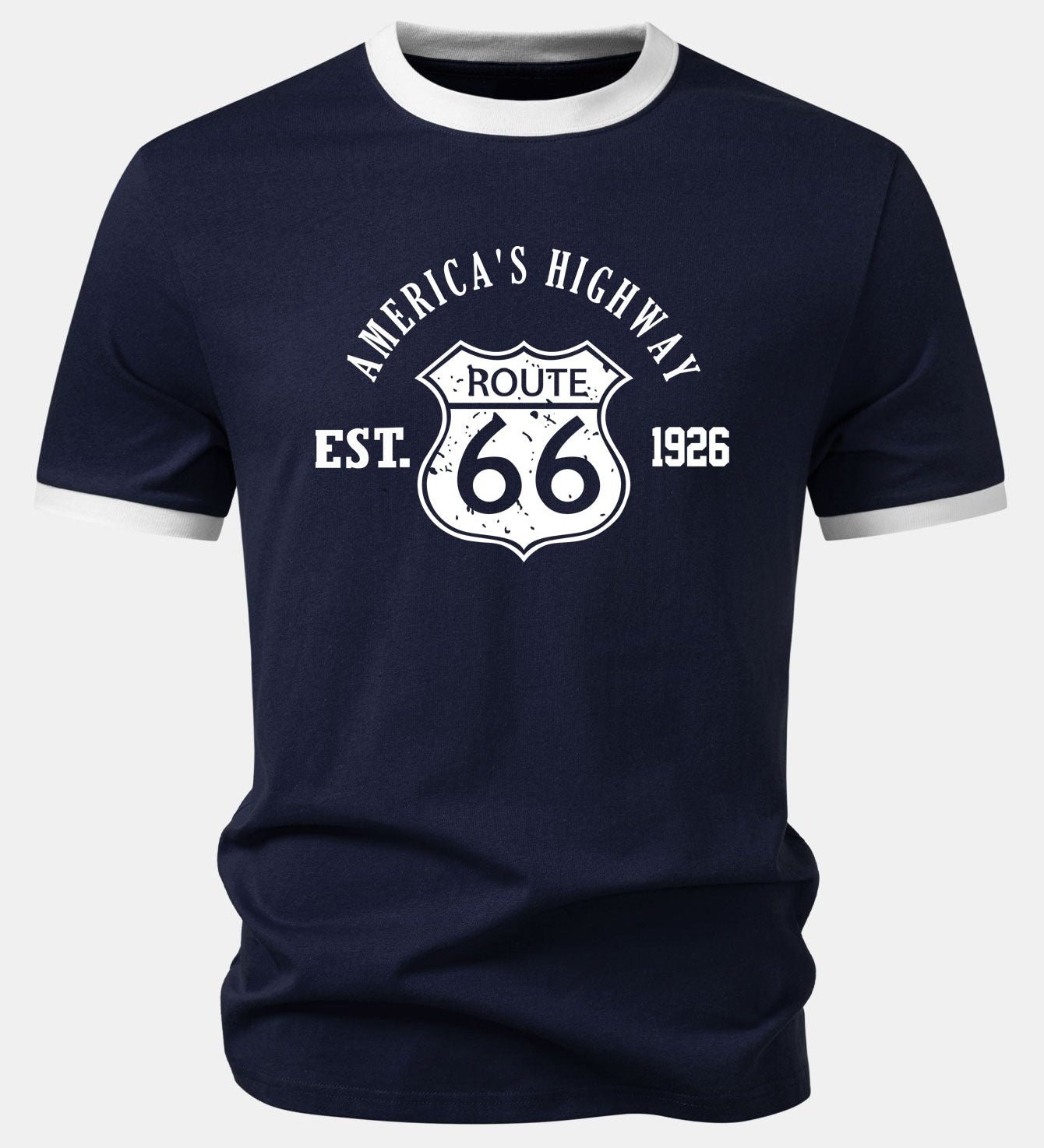 Tričko Vintage Route 66 America's Highway s kontrastom a ringer golierom