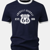 Tričko Vintage Route 66 America's Highway s kontrastom a ringer golierom