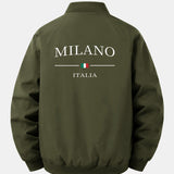 Bunda bomber vo voľnom strihu s potlačou Milano a zipsom