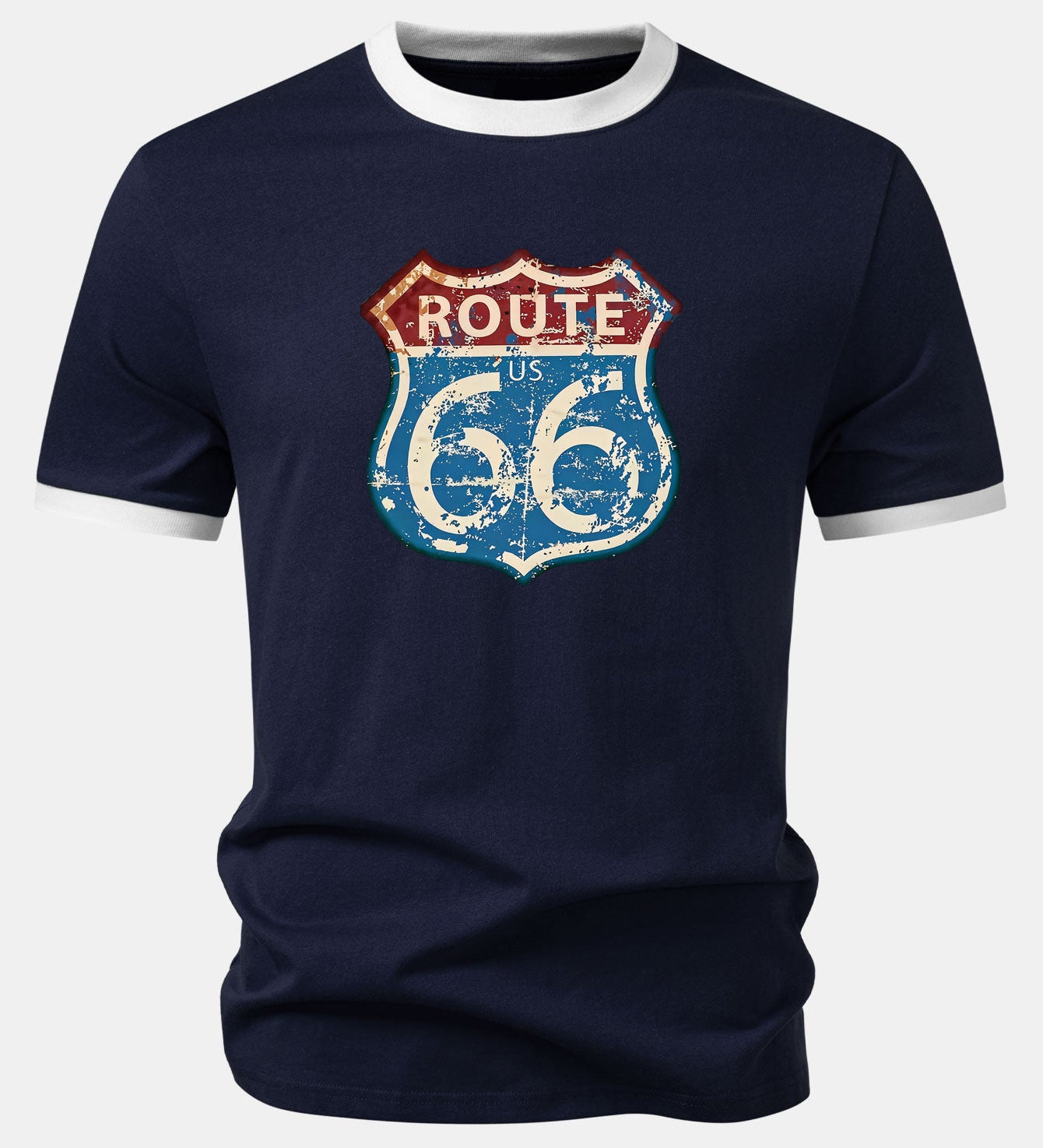Vintage tričko s potlačou Route 66 z USA a kontrastným golierom