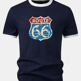 Vintage tričko s potlačou Route 66 z USA a kontrastným golierom
