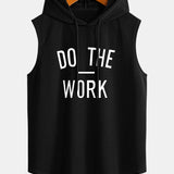 Regata s kapucňou bez rukávov, zakrivený lem, potlač "Do The Work"