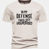 Tričko z bavlny s pravidelným strihom s potlačou „In My Defense I Was Left Unsupervised“