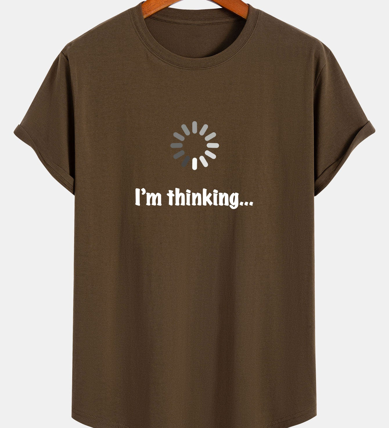 Tričko z bavlny s potlačou a zakriveným lemom "I'm Thinking"