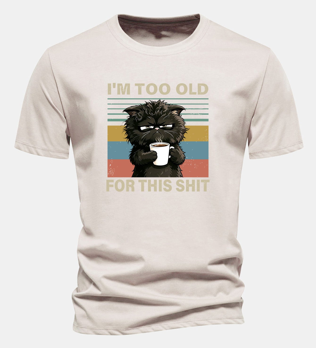 T-shirt z bavlny s pravidelným strihom, s potlačou čierneho mačka „I'm Too Old For This Shit“ ensinamartingale