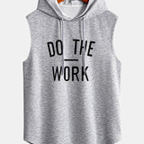 Regata s kapucňou bez rukávov, zakrivený lem, potlač "Do The Work"