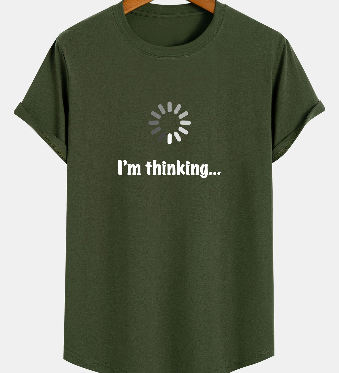 Tričko z bavlny s potlačou a zakriveným lemom "I'm Thinking"