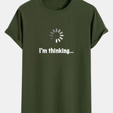 Tričko z bavlny s potlačou a zakriveným lemom "I'm Thinking"