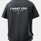 Tričko z bavlny s vtipnou potlačou na chrbte "Relax Fit I Want You But I Can't Flirt"
