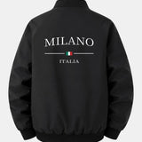 Bunda bomber vo voľnom strihu s potlačou Milano a zipsom