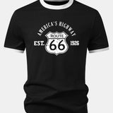 Tričko Vintage Route 66 America's Highway s kontrastom a ringer golierom