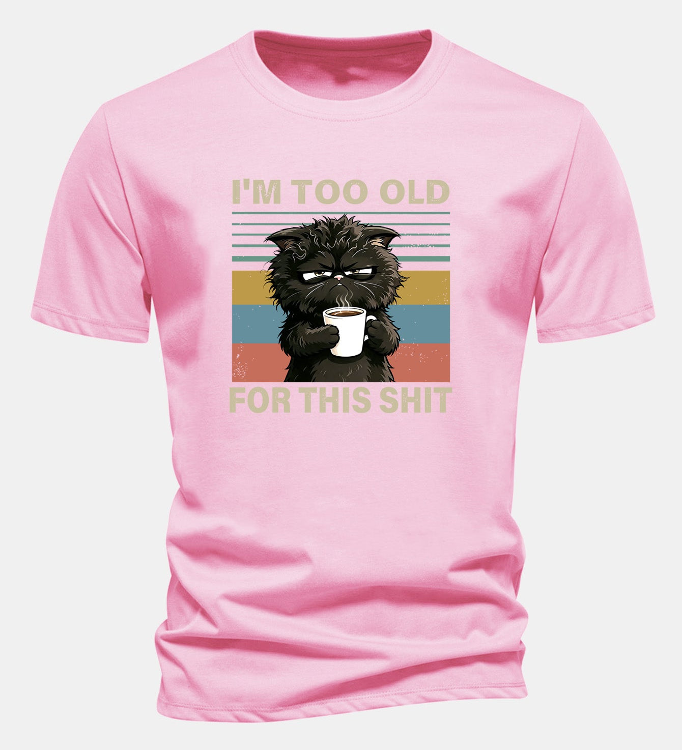 T-shirt z bavlny s pravidelným strihom, s potlačou čierneho mačka „I'm Too Old For This Shit“ ensinamartingale
