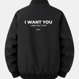 Bunda bomber so zipsom a uvoľneným strihom s potlačou „I Want You Back“