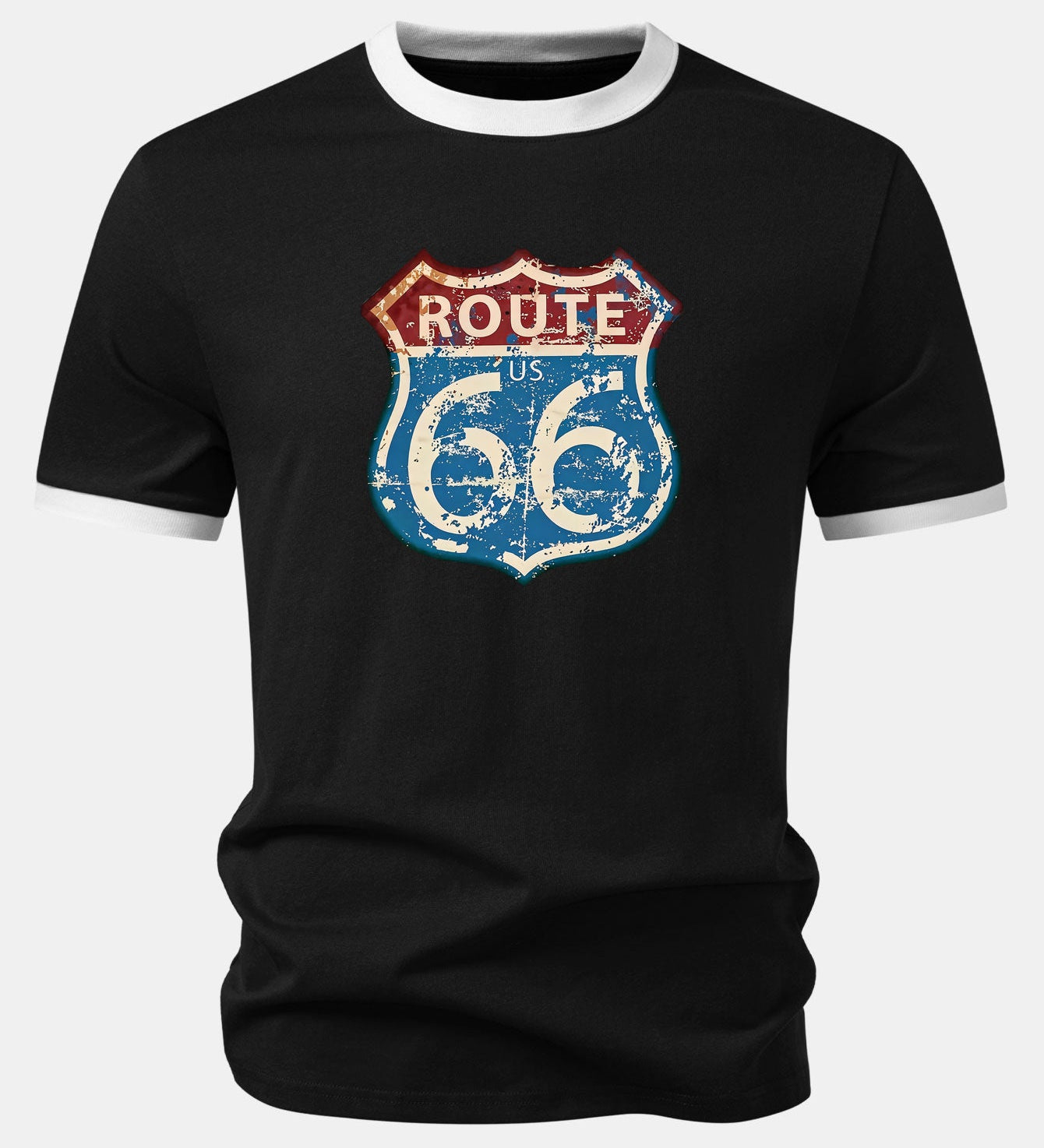 Vintage tričko s potlačou Route 66 z USA a kontrastným golierom