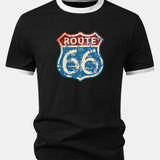 Vintage tričko s potlačou Route 66 z USA a kontrastným golierom
