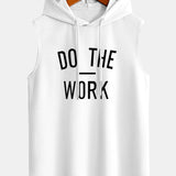 Regata s kapucňou bez rukávov, zakrivený lem, potlač "Do The Work"
