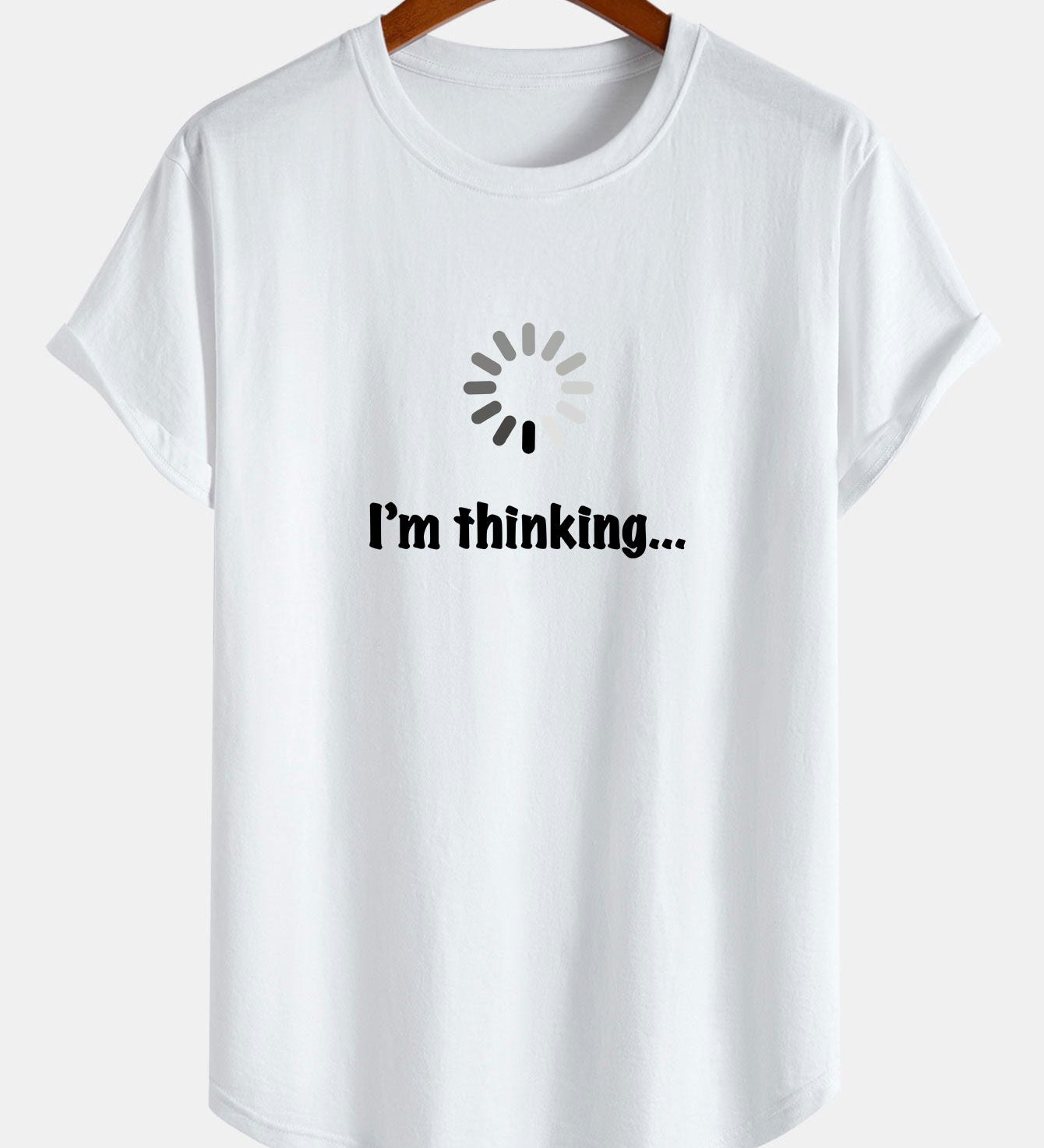 Tričko z bavlny s potlačou a zakriveným lemom "I'm Thinking"