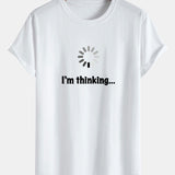 Tričko z bavlny s potlačou a zakriveným lemom "I'm Thinking"