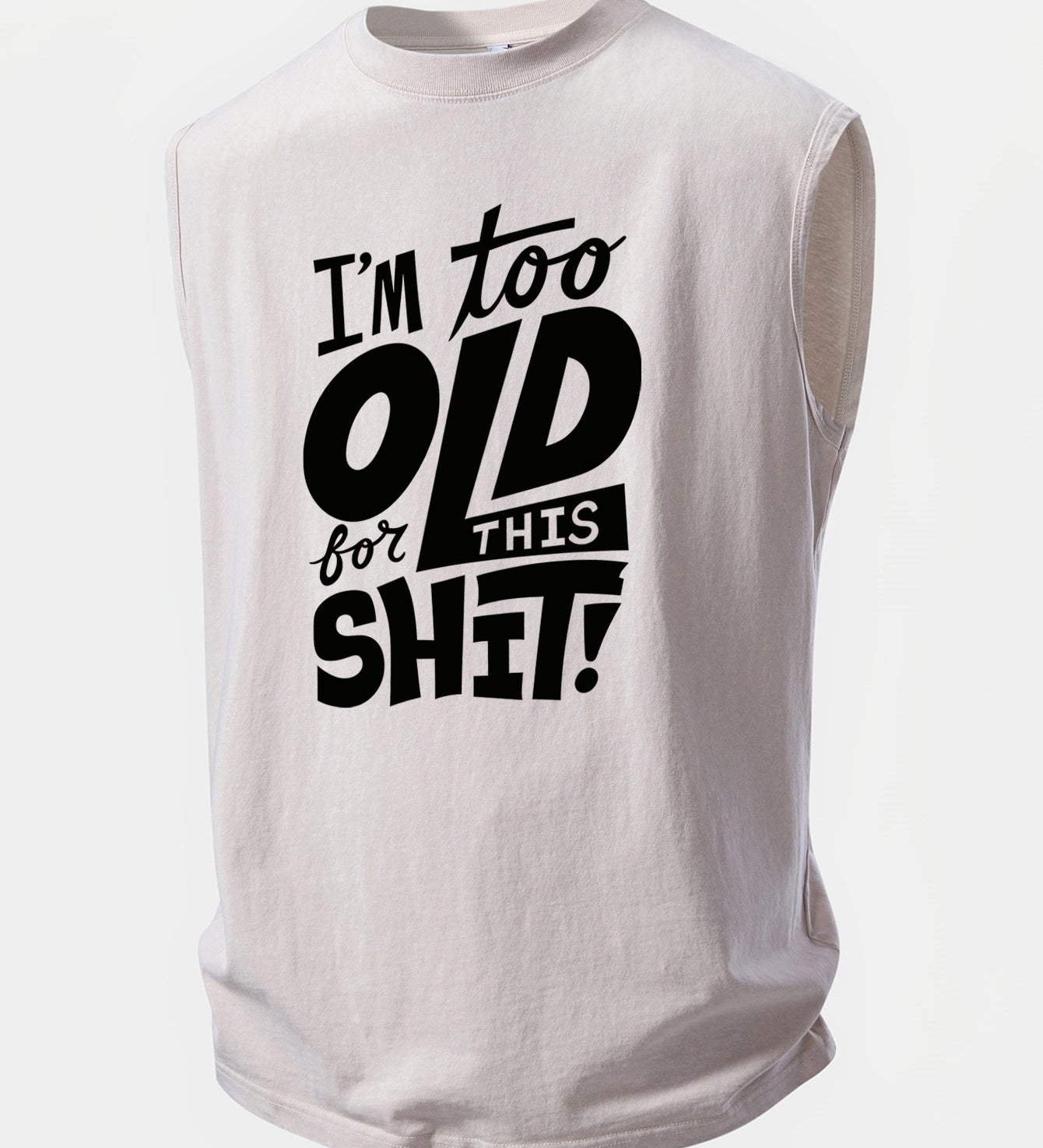 Nádržková blúzka s potlačou „I'm Too Old For This Shit“, umývaný efekt a opotrebovaný vzhľad
