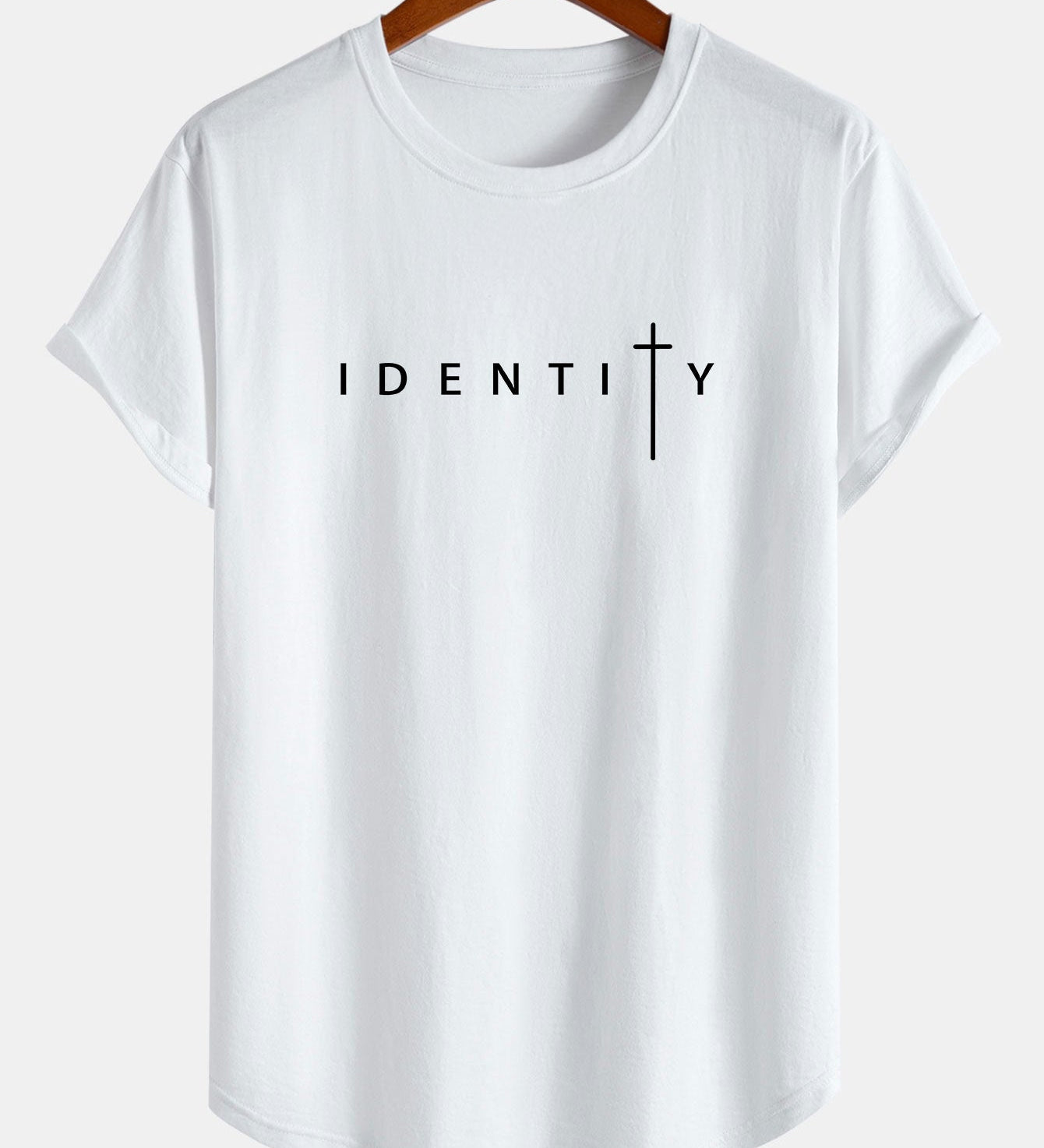 Bavlnené tričko s potlačou Identity a zakriveným lemom