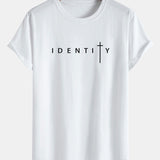 Bavlnené tričko s potlačou Identity a zakriveným lemom