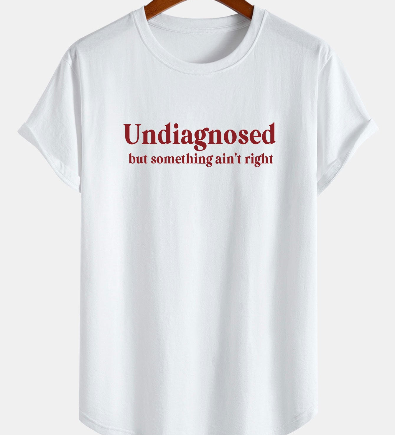 T-shirt z bavlny s potlačou a oblúkovým lemom "Nediagnostikovaná"