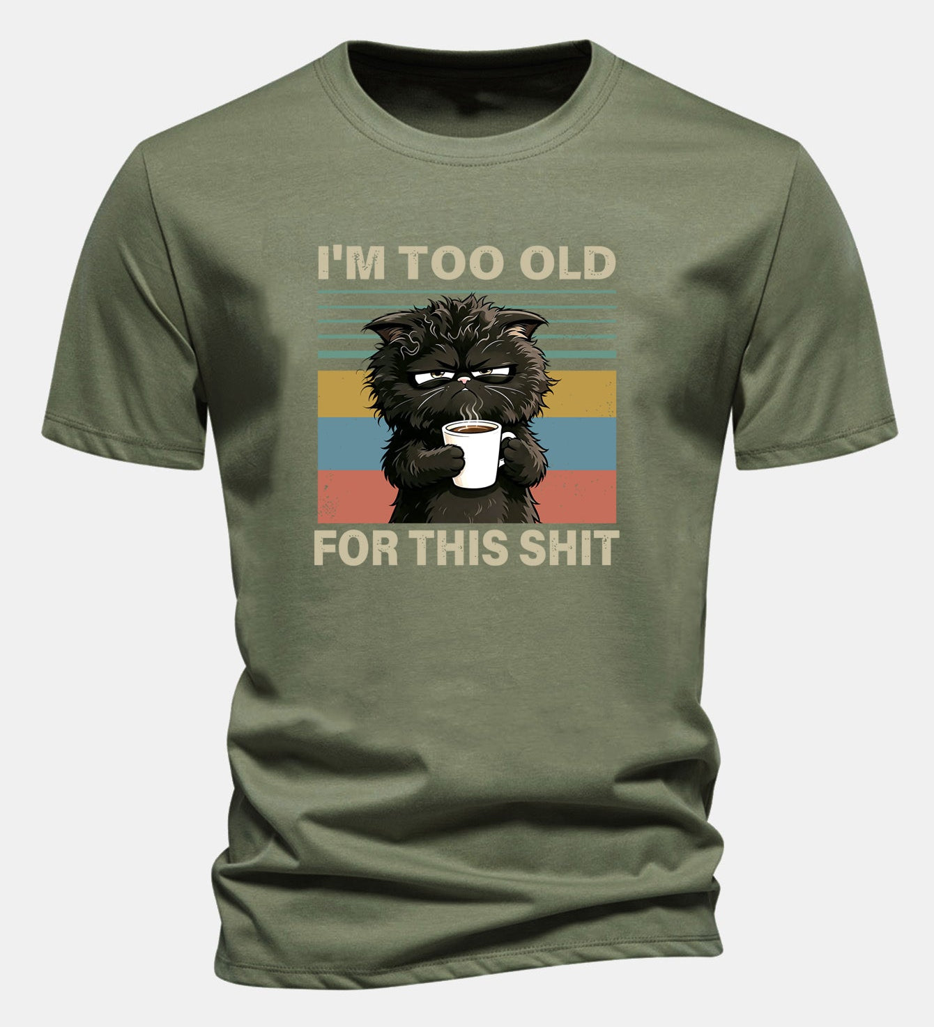 T-shirt z bavlny s pravidelným strihom, s potlačou čierneho mačka „I'm Too Old For This Shit“ ensinamartingale