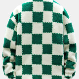 Kabát s vysokým golierom z teddy fleece v károvanom vzore
