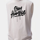 Top bez rukávov s potlačou, umytý a so starým efektom „Stay Humble“