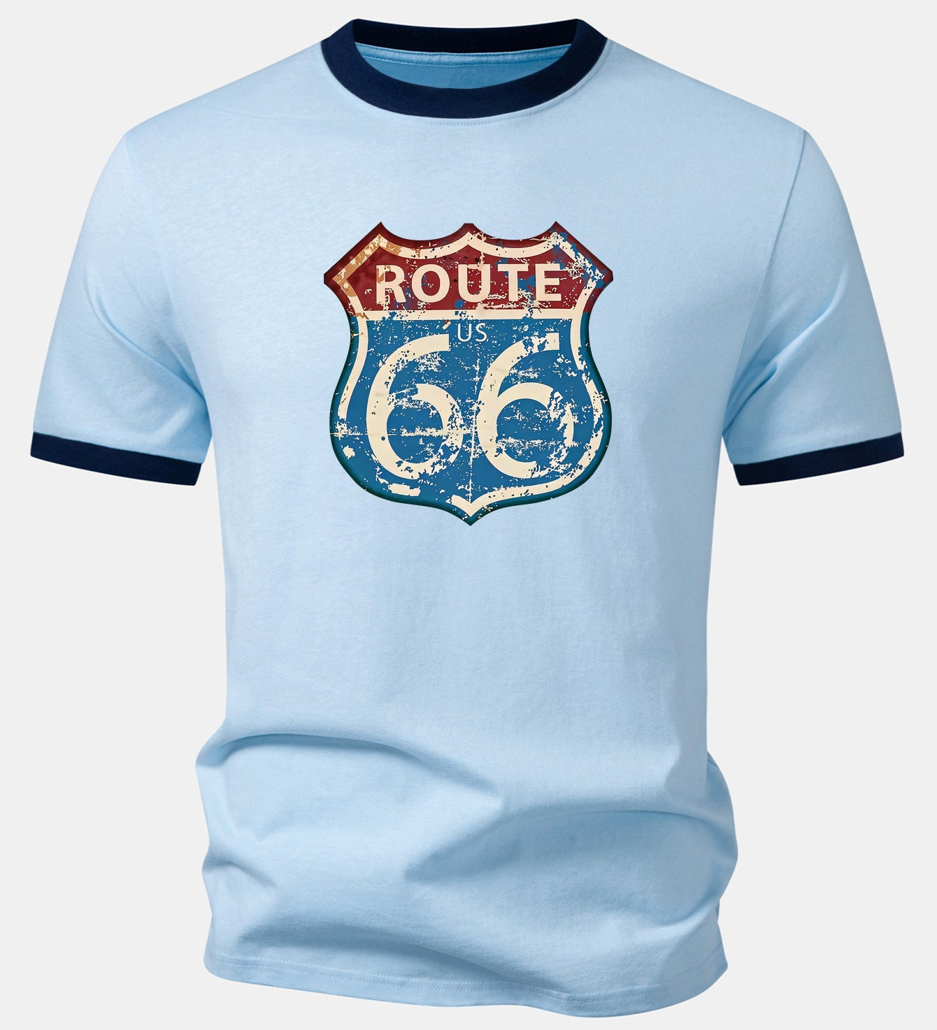 Vintage tričko s potlačou Route 66 z USA a kontrastným golierom