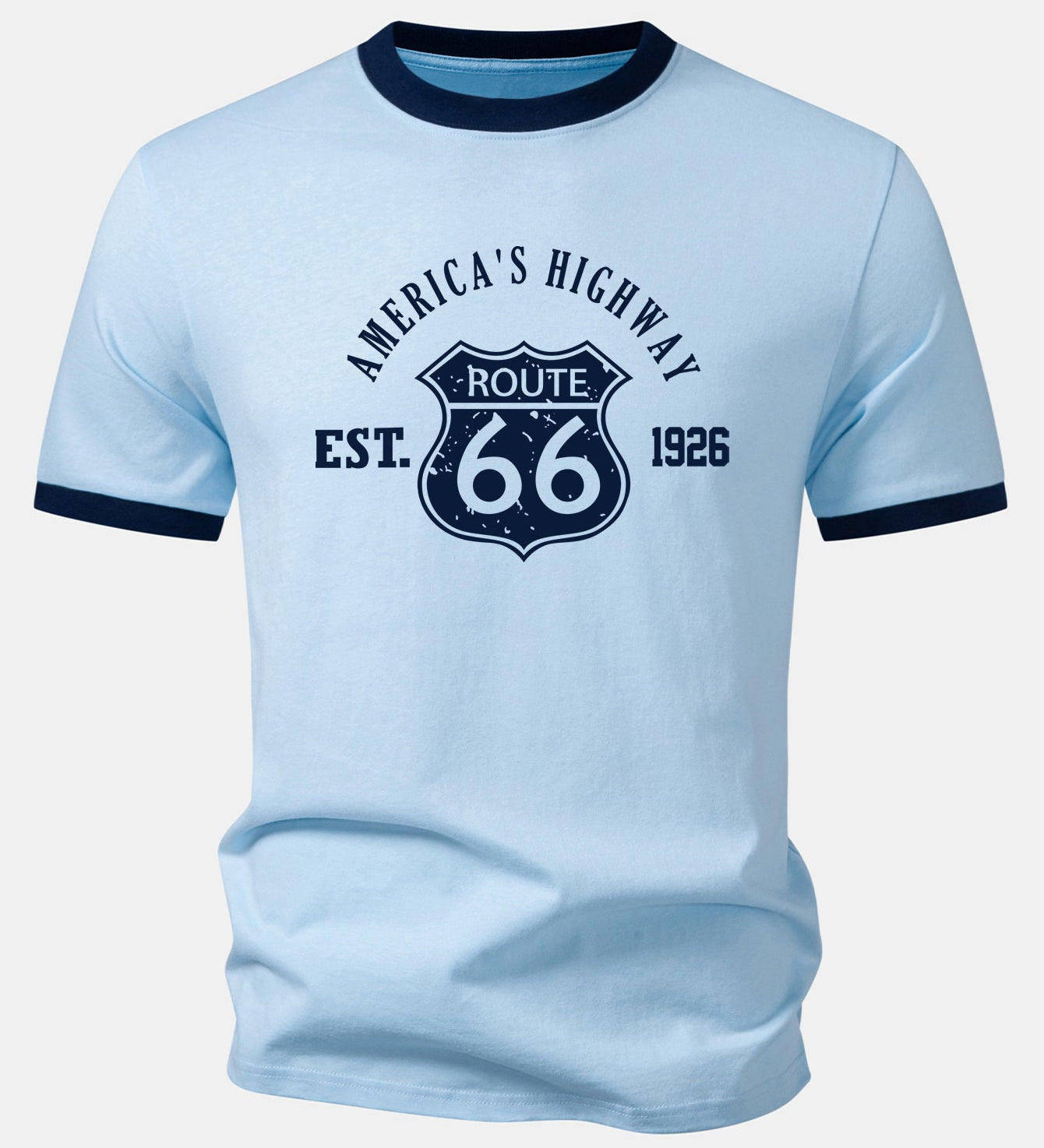 Tričko Vintage Route 66 America's Highway s kontrastom a ringer golierom